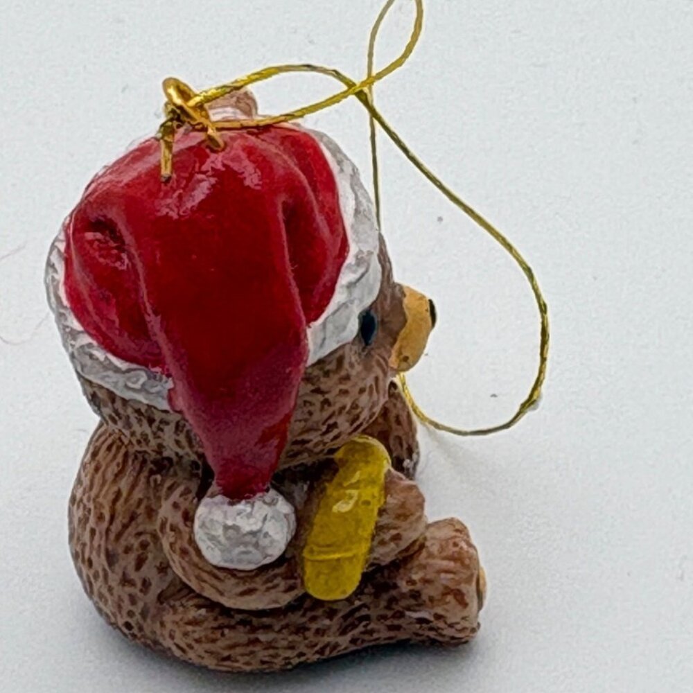 Vintage Santa Claus Teddy Bear Christmas Ornament Mini Holding Candy Cane - Picture 5 of 6